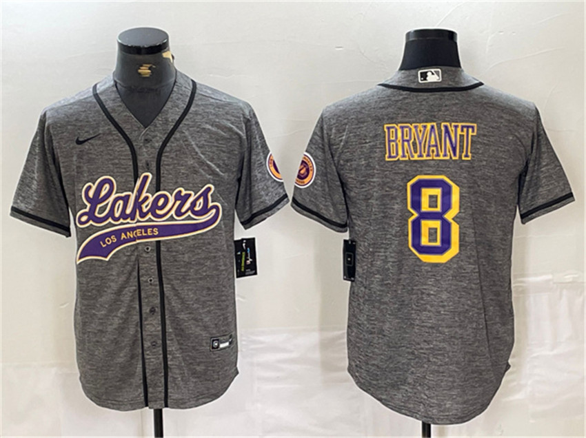 Men's Grey Los Angeles Lakers #8 Kobe Bryant Cool Base Stitched Baseball Jersey